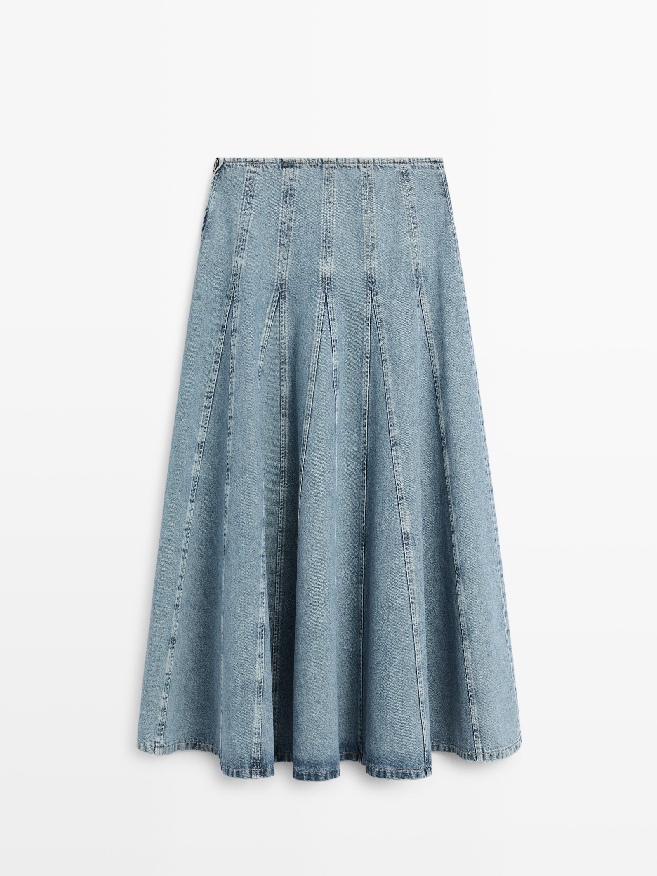 Denim godet midi skirt