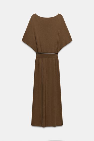 ROBE MI-LONGUE EN MAILLE AVEC CEINTURE - Marron de Zara - Image 8