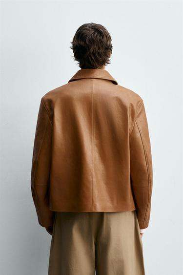 BLOUSON EN CUIR REGULAR FIT - Caramel de Zara - Image 2