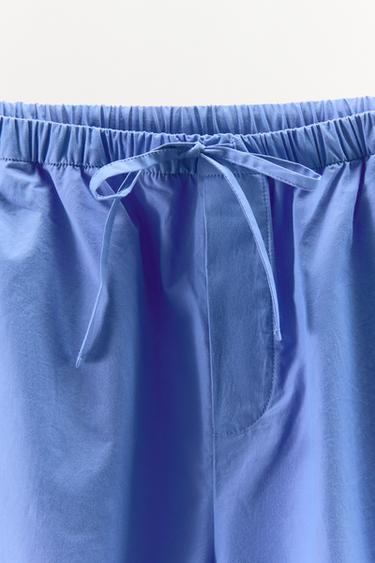 PANTALON STYLE PYJAMA EN POPELINE - Bleu indigo de Zara - Image 7