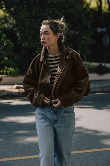 VESTE BOMBER EFFET DAIM - Marron foncé de Zara - Image 2