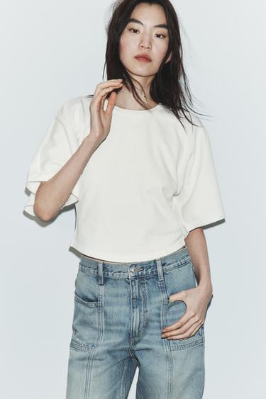 Zara CAPE SLEEVE SWEATSHIRT - Ecru