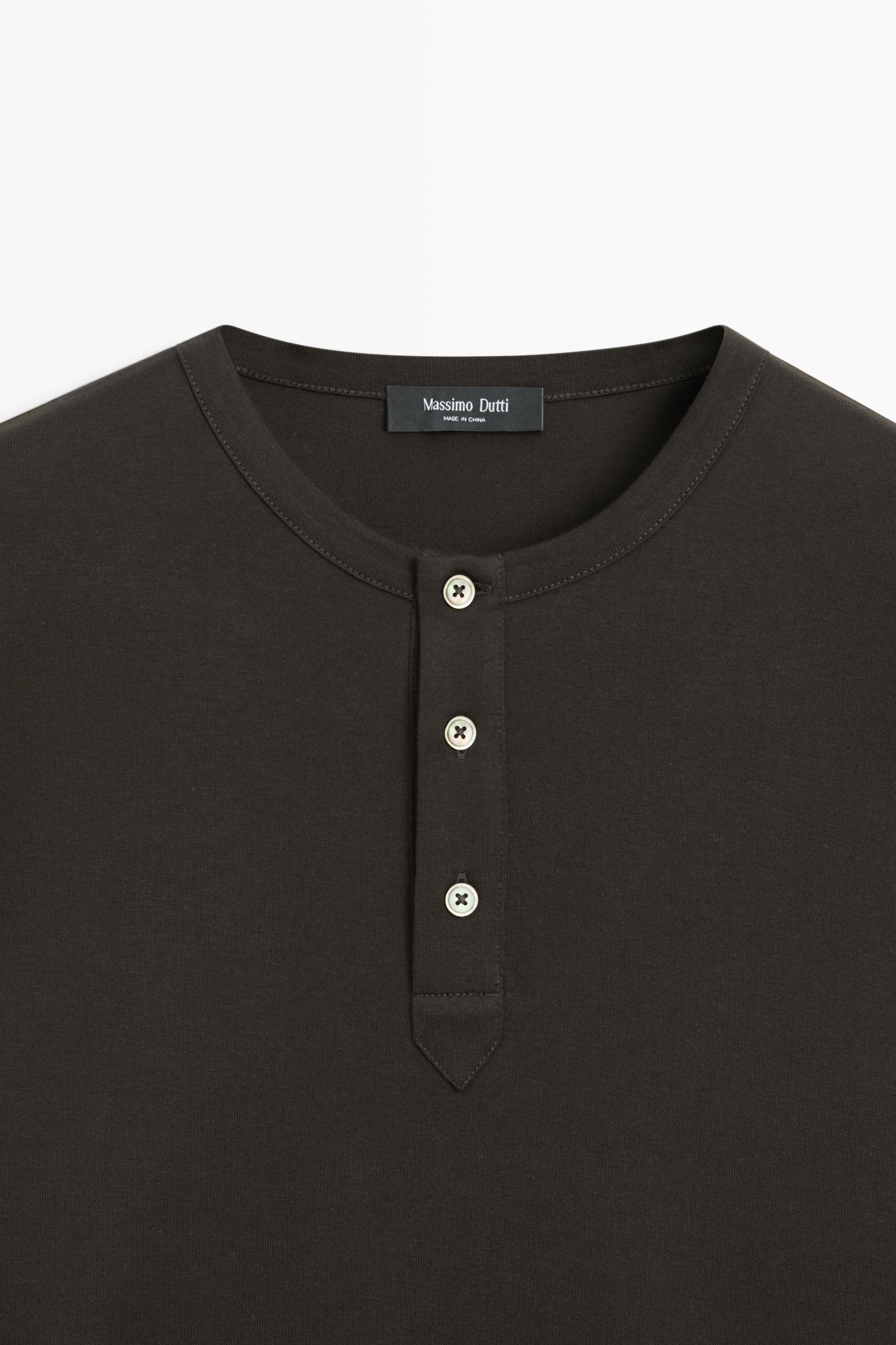 100% cotton long sleeve henley T-shirt