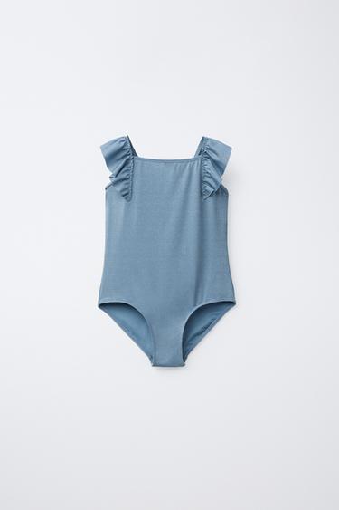 6-14 AÑOS/ BAÑADOR BRILLO VOLANTES - Azul de Zara