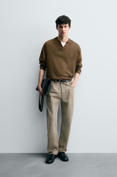TEXTURED KNITTED POLO SHIRT - camel by Zara