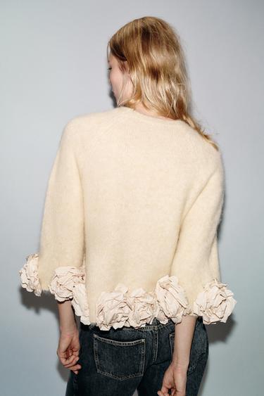 KNIT JUMPER WITH COMBINED FLORAL STRUCTURE - Beige-pink by Zara - Image 4