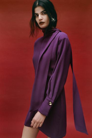 MINI DRESS WITH SCARF - Aubergine by Zara