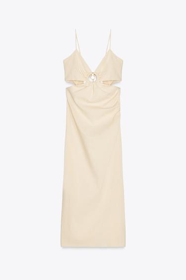 CUT-OUT RUSTIC MIDI DRESS - Light beige by Zara - Image 5