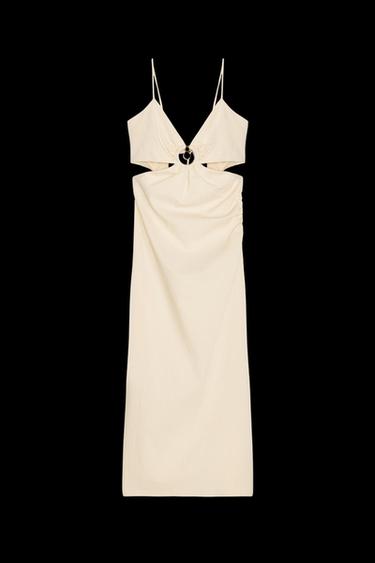 CUT-OUT RUSTIC MIDI DRESS - Light beige by Zara - Image 0