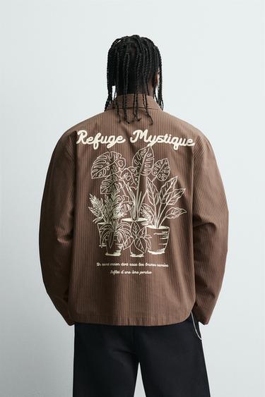 Zara STRIPED GRAPHIC PRINT SHIRT - Light brown