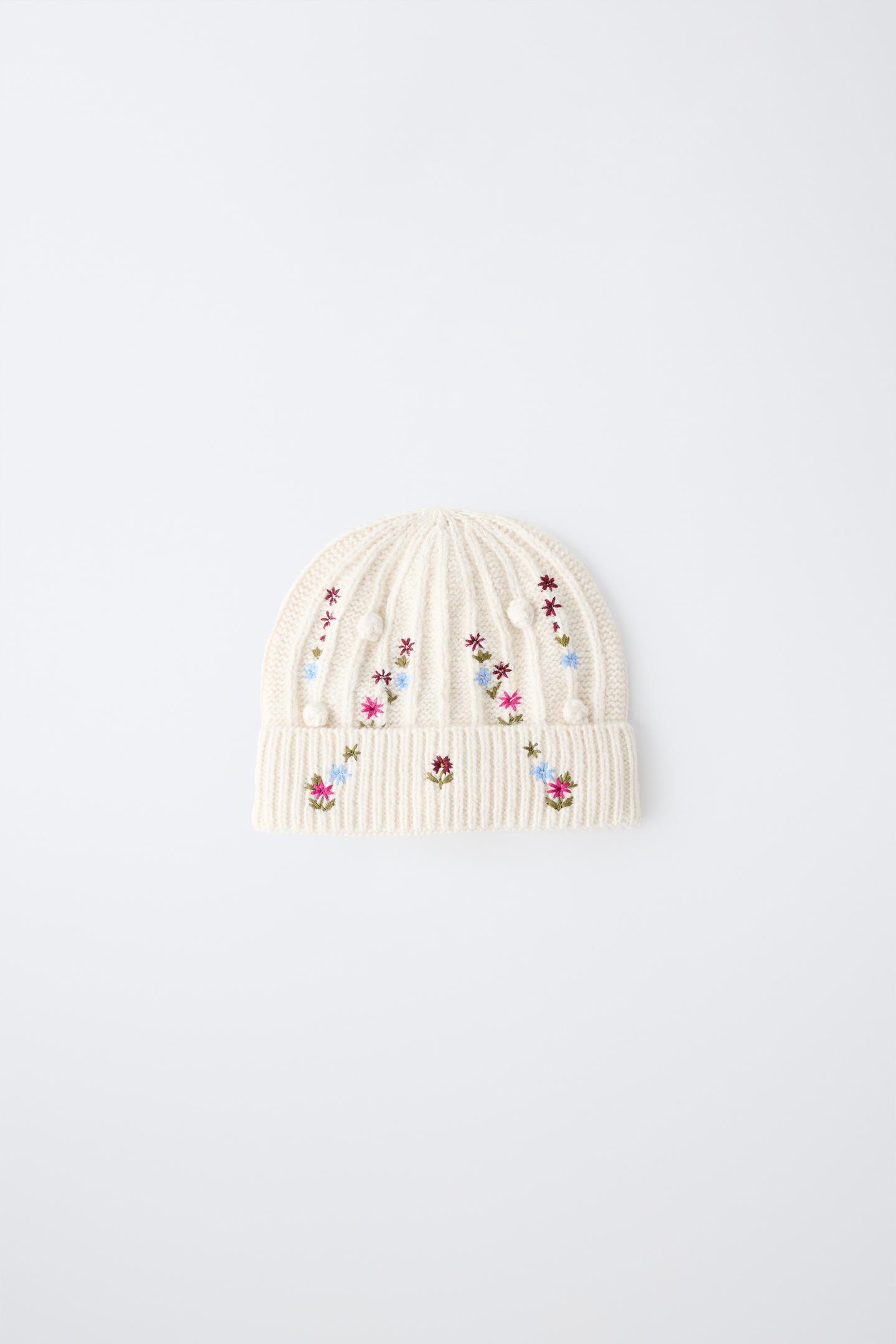 Детская шапка Zara Embroidered Bobble Knit, цвет: Экрю — фото 1