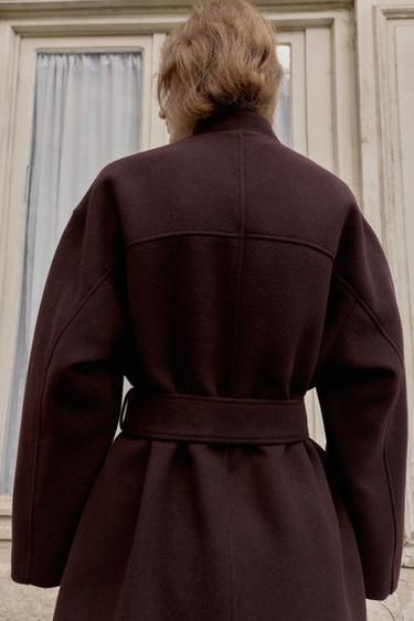 MANTEAU LONG AVEC CEINTURE - Bordeaux de Zara - Image 6
