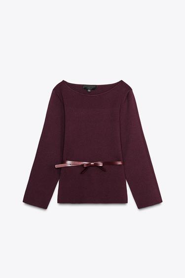 KNIT TOP WITH BELT - Burgundy by Zara - Image 4