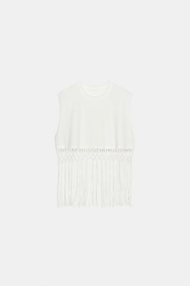 MACRAMÉ HEM TOP - Oyster-white by Zara - Image 0