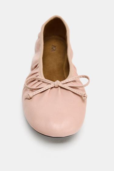GATHERED LEATHER BALLET FLATS - Pink by Zara - Image 4