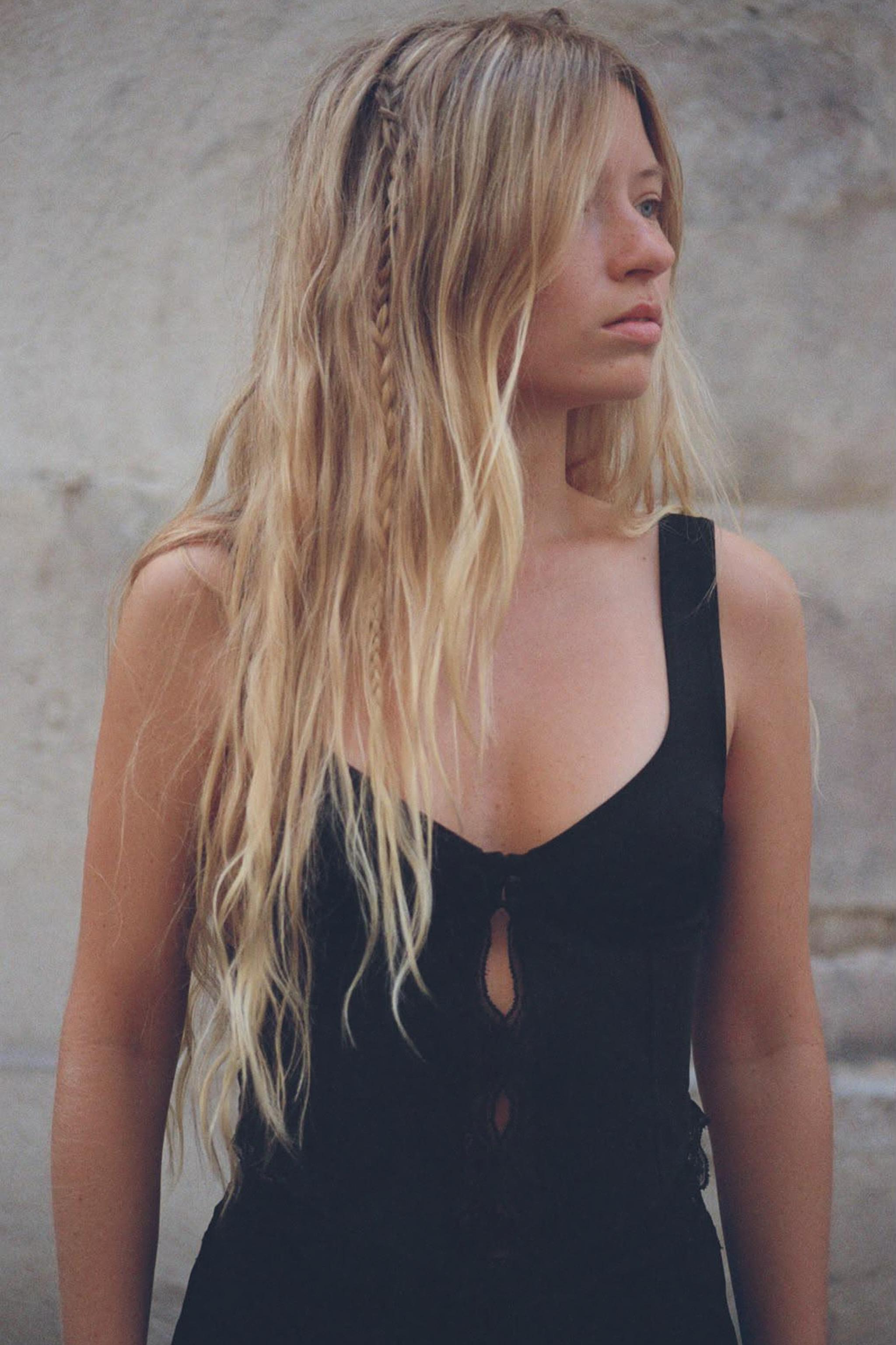 POLYAMIDE LACE BUTTON TOP — Black