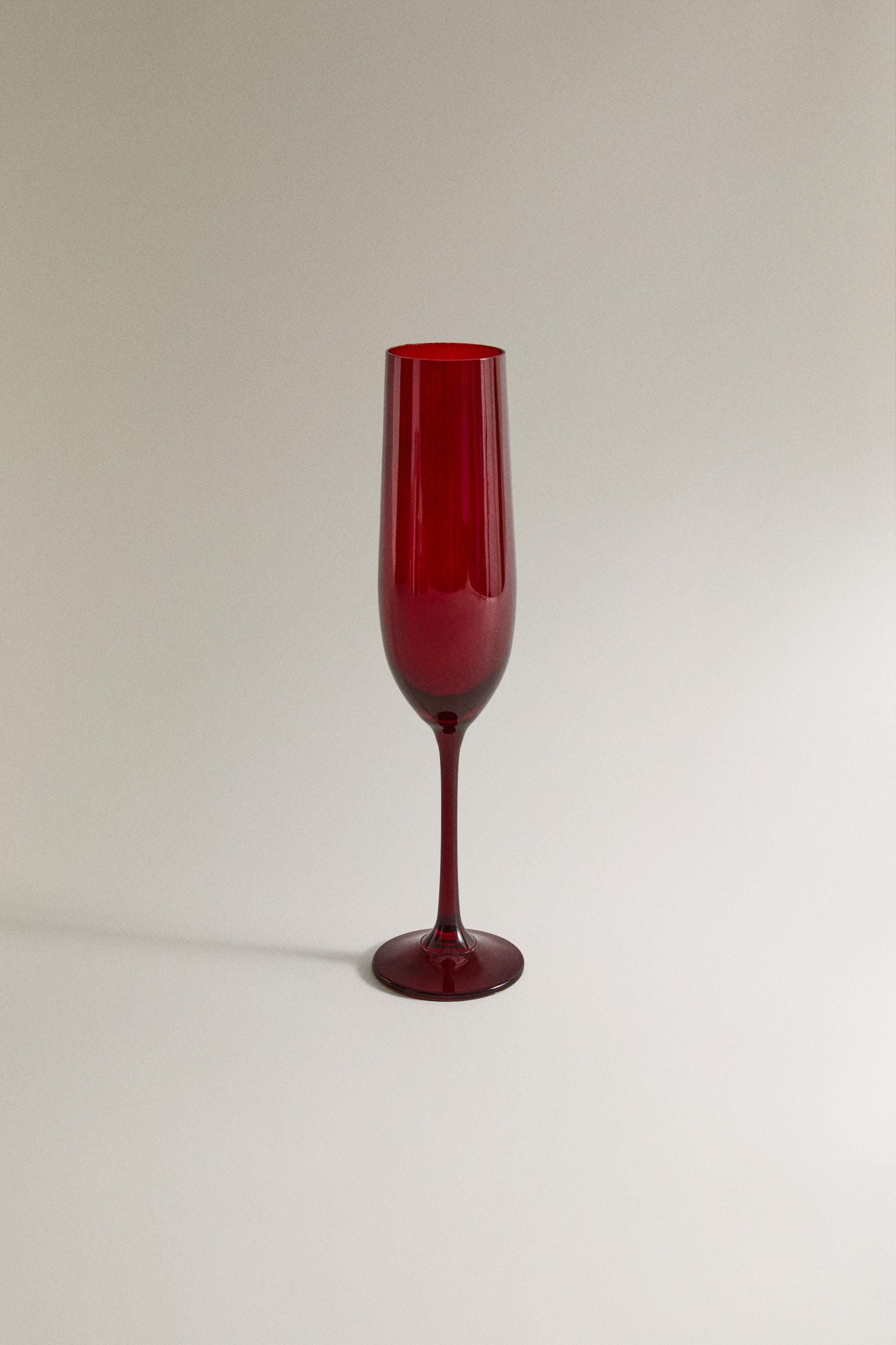 CRYSTALLINE CHRISTMAS FLUTE GLASS WITH RAISED DESIGN