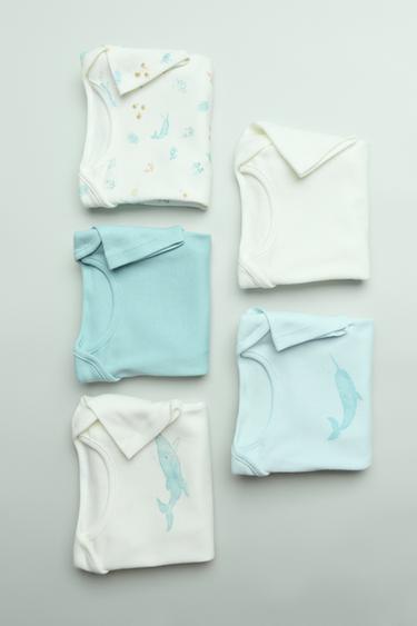 PACK DE CINCO BODIES COM ANIMAIS MARINHOS - Azul-água da Zara