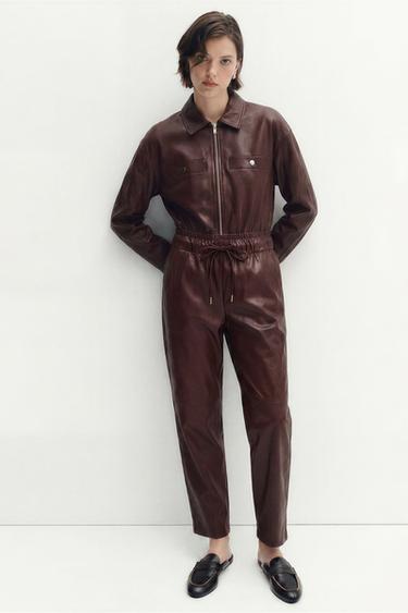 FAUX LEATHER JACKET WITH ELASTIC WAIST - Burgundy by Zara