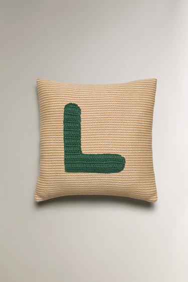 CHILDREN'S EMBROIDERED LETTER L CUSHION - Yellow by Zara - Image 0