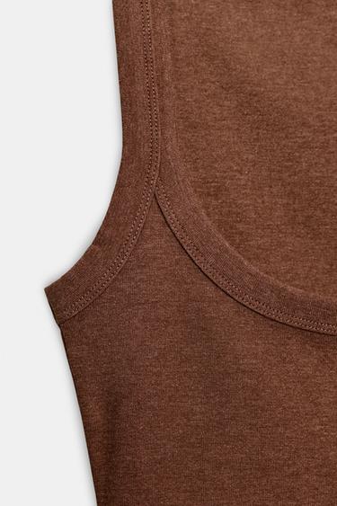 T-SHIRT COTON SANS MANCHES - Marron clair chiné de Zara - Image 4