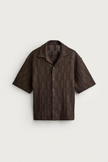 RELAXED-FIT-HEMD MIT DURCHBROCHENEM STRUKTURMUSTER - Braun von Zara