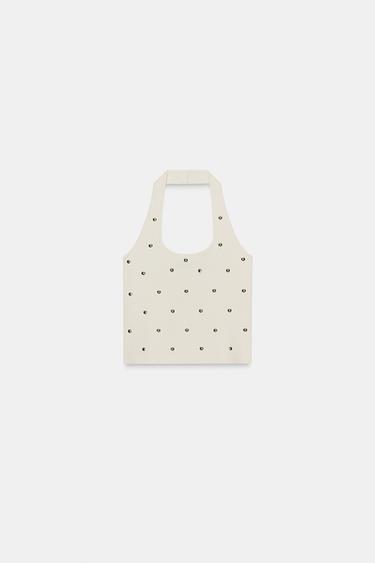 KNIT TOP WITH STUDS - Oyster-white by Zara