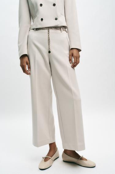 CROPPED TROUSERS WITH CHAIN BELT - Ecru by Zara - Image 1