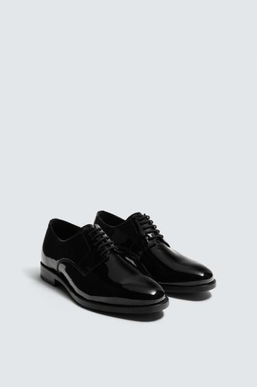 FAUX-PATENT DERBY SHOES - Black by Zara