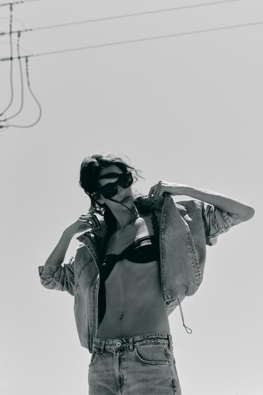 Z1975 HIGH-NECK DENIM BOMBER JACKET - Light blue by Zara - Image 7