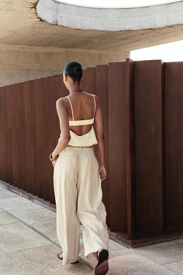 Zara STRIPED WIDE LEG PANTS WITH BELT - striped