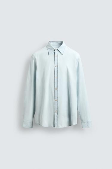 LIGHTWEIGHT COTTON DENIM SHIRT - Light blue by Zara