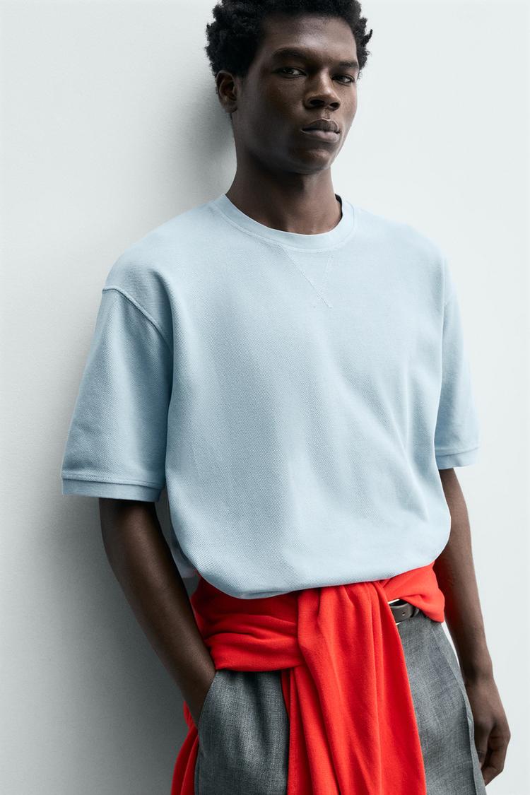 ZARA REGULAR FIT PIQUÉ TEXTURED SWEATSHIRT