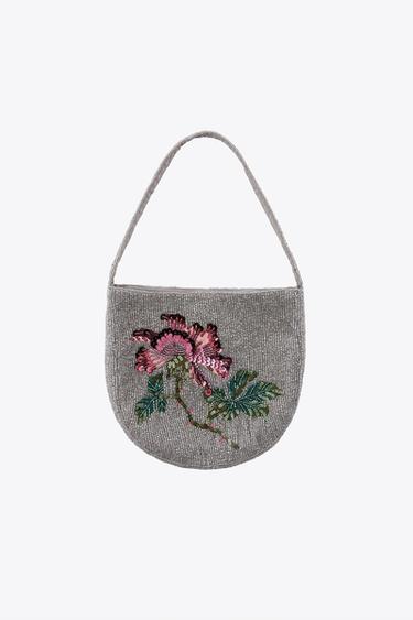 BOLSA FLOR CUENTAS LENTEJUELAS - Plata de Zara
