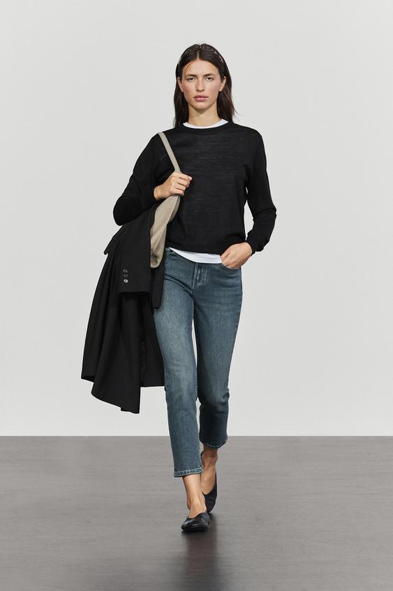 Zara 100% wool knit round neck sweater - Black - Image 0