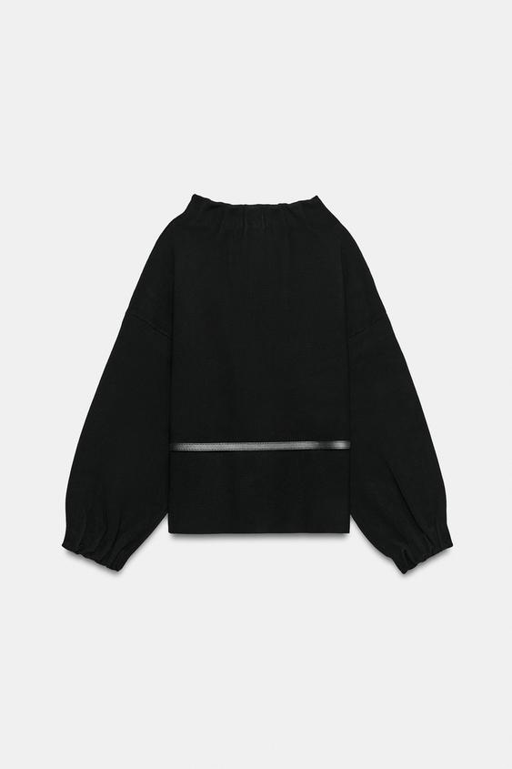 GILET EN MAILLE À CEINTURE ET FINITIONS FRONCÉES - Noir de Zara - Image 6
