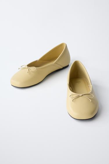 LEATHER BALLET FLATS - Yellow by Zara - Image 2