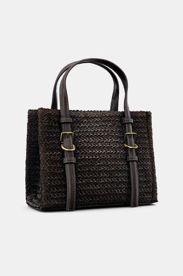 BOLSO MINI SHOPPER TRENZADO - Chocolate de Zara - Imagen 0