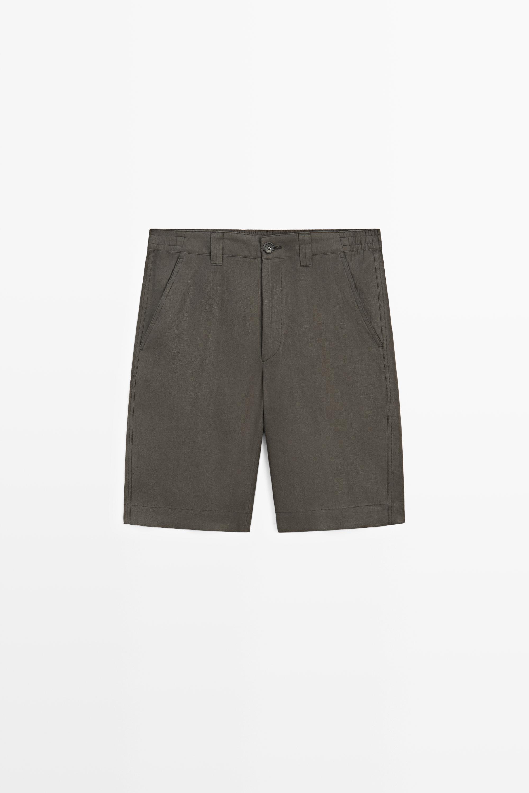 100% linen short Bermuda shorts