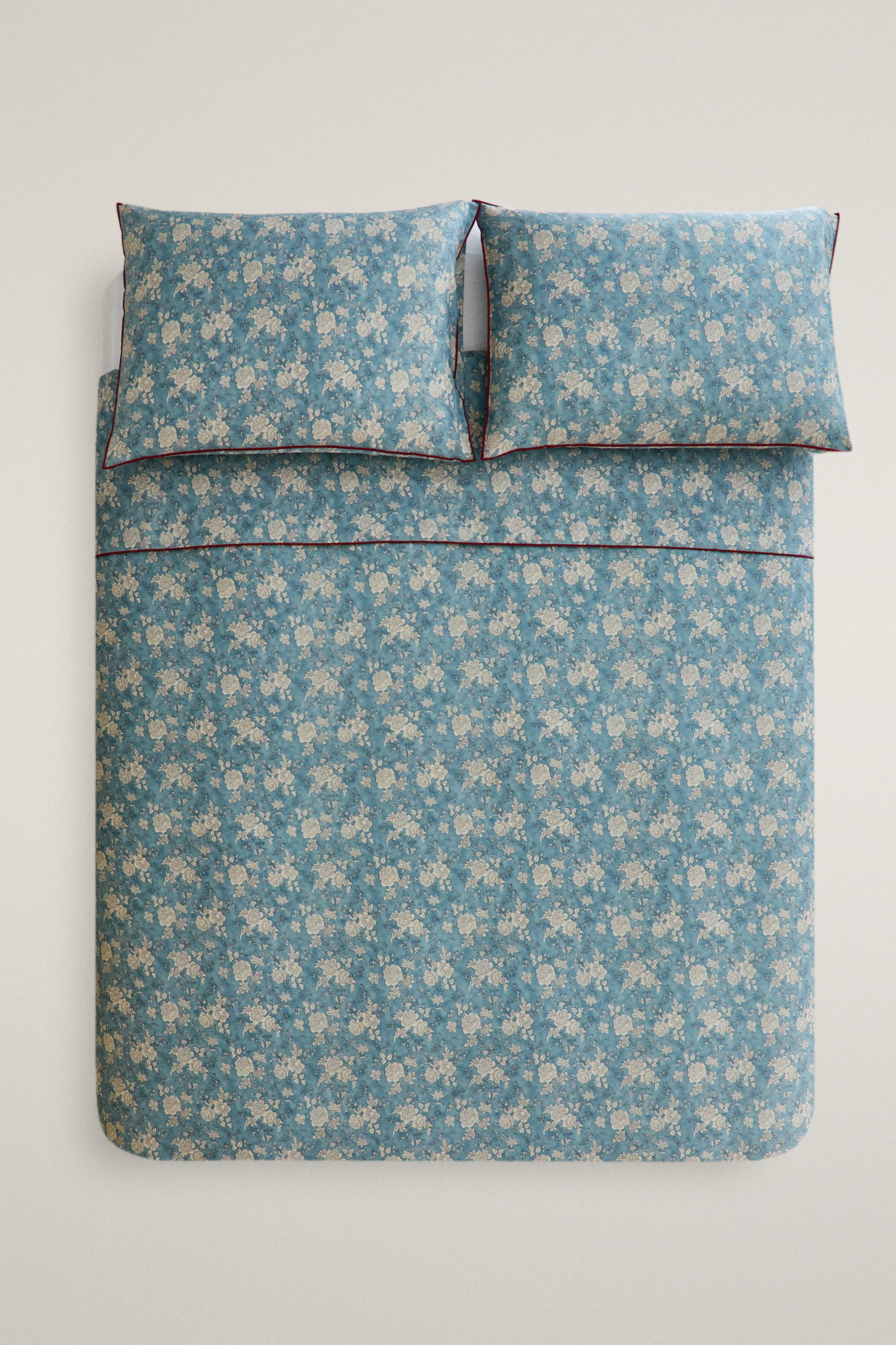 HOUSSE DE COUETTE SATIN FLEURS PASSEPOIL