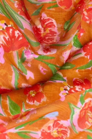 FOULARD IMPRIMÉ AQUARELLE MODAL SOIE - Orange de Zara - Image 3