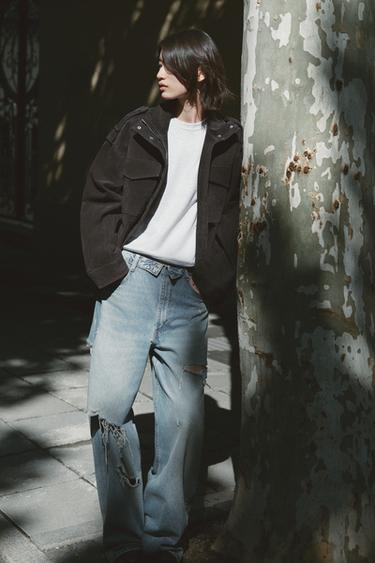 SUEDE LEATHER JACKET - Charcoal by Zara