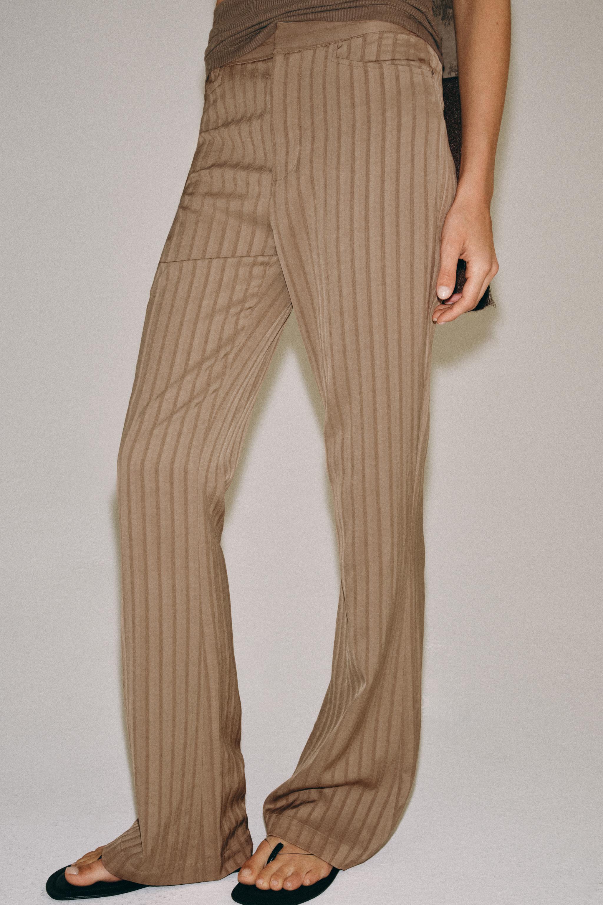 ZW Collection Flare Striped Trousers - Pale pink