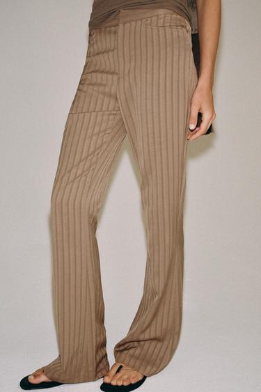 ZW COLLECTION FLARE STRIPED TROUSERS - Pale pink by Zara - Image 1