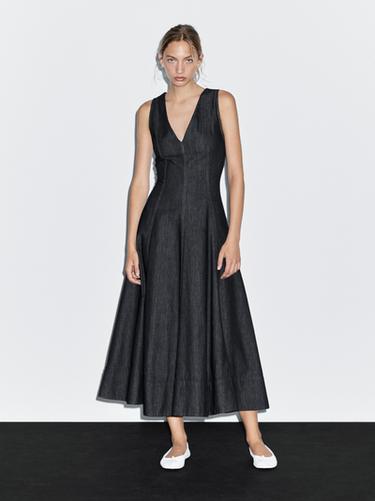 Zara Denim midi dress with seam details - Blue
