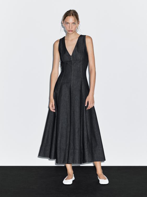 Denim midi dress with seam details