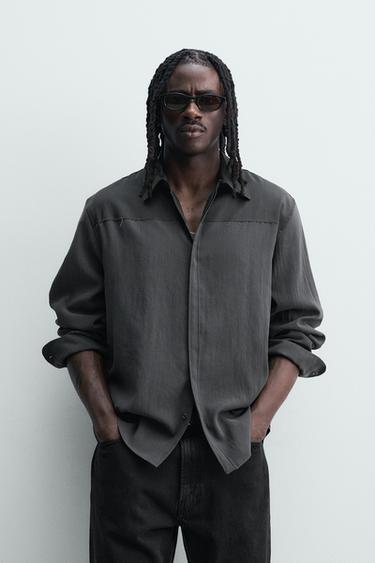 Zara COLORBLOCK FLOWY SHIRT - Dark gray