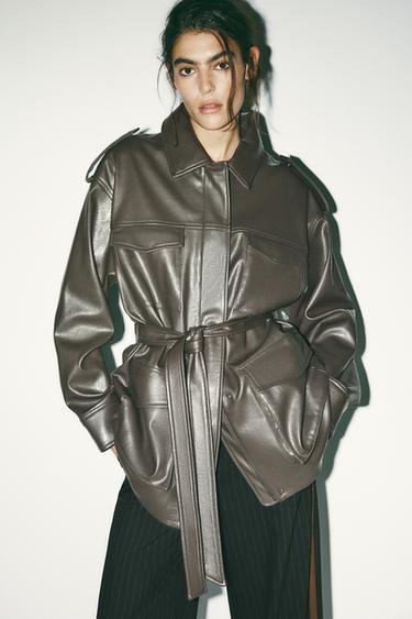 FAUX LEATHER JACKET WITH POCKETS - Green marl by Zara