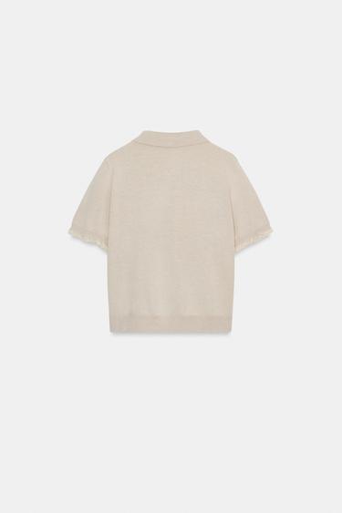 SHORT SLEEVE LACE KNIT CARDIGAN - stone by Zara - Image 6