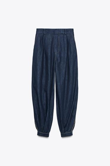 ZW COLLECTION PUFFED DENIM TROUSERS - Blue by Zara